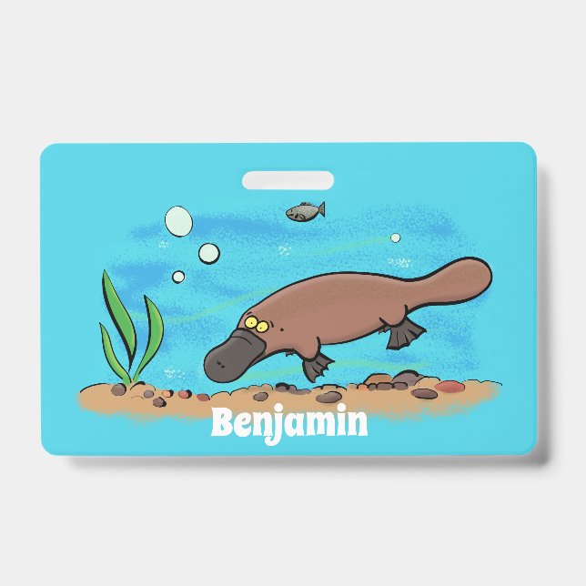 Cute platypus swimming cartoon badge (Front)