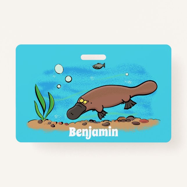 Cute platypus swimming cartoon badge (Front)