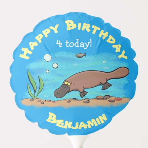 Cute platypus swimming cartoon balloon