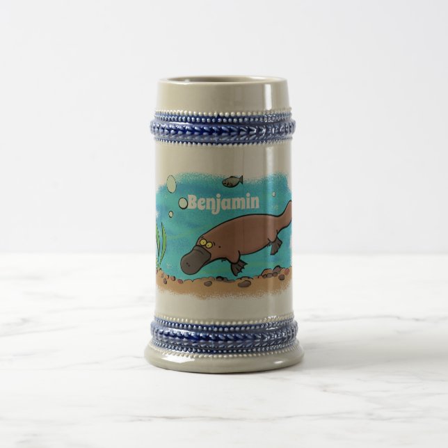 Cute platypus swimming cartoon beer stein (Center)