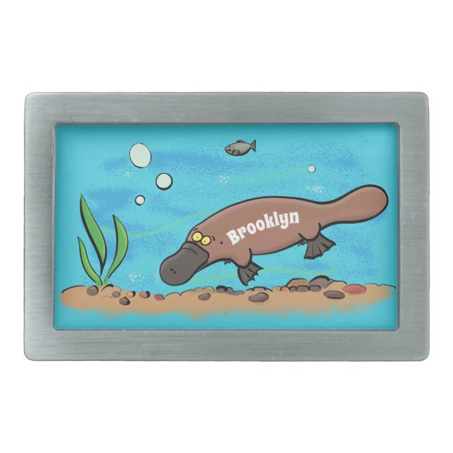 Cute platypus swimming cartoon  belt buckle (Front)