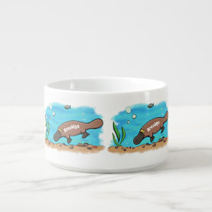 Cute platypus swimming cartoon bowl