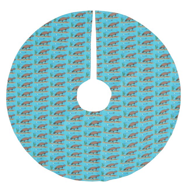 Cute platypus swimming cartoon brushed polyester tree skirt (Front)