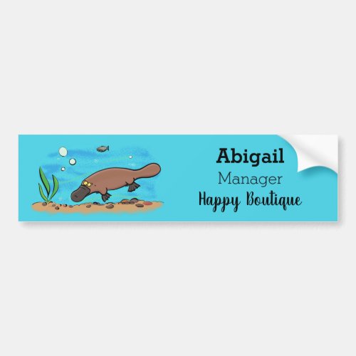 Cute platypus swimming cartoon  bumper sticker