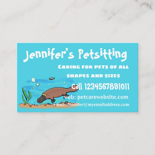 Cute platypus swimming cartoon business card (Front)