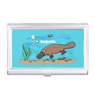 Cute platypus swimming cartoon business card case