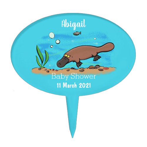 Cute platypus swimming cartoon cake topper