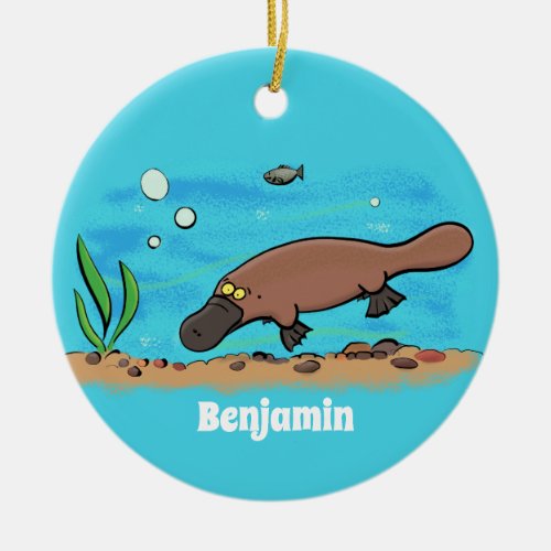 Cute platypus swimming cartoon ceramic ornament