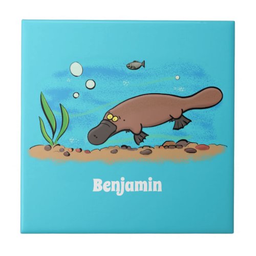 Cute platypus swimming cartoon ceramic tile