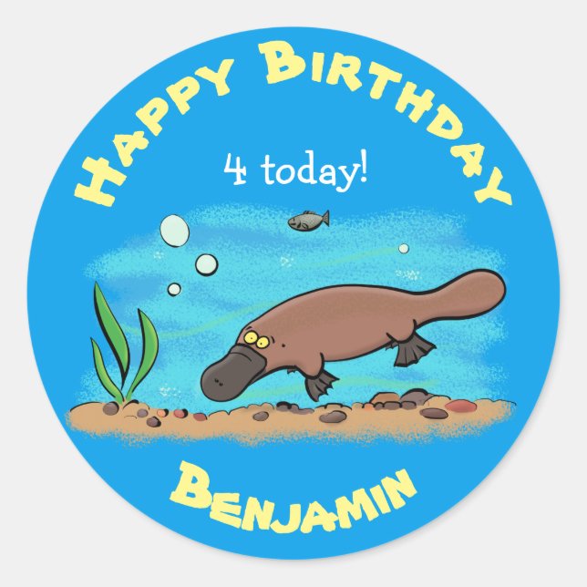Cute platypus swimming cartoon classic round sticker (Front)