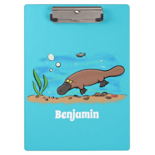 Cute platypus swimming cartoon clipboard