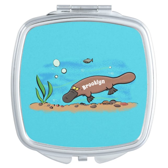 Cute platypus swimming cartoon compact mirror (Front)