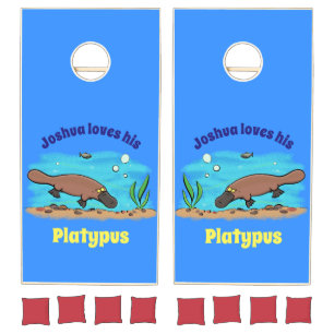 Cute platypus swimming cartoon cornhole set