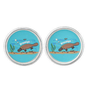 Cute platypus swimming cartoon cufflinks