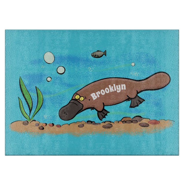 Cute platypus swimming cartoon cutting board (Front)