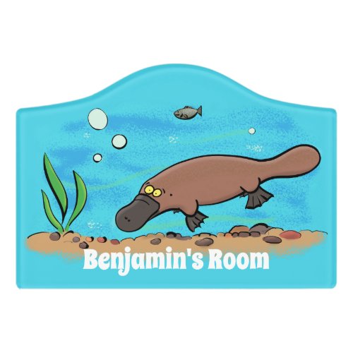 Cute platypus swimming cartoon door sign