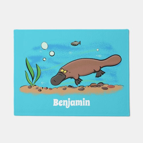 Cute platypus swimming cartoon doormat
