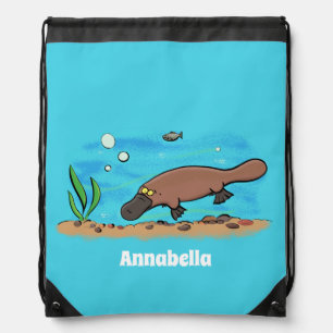 Cute platypus swimming cartoon drawstring bag