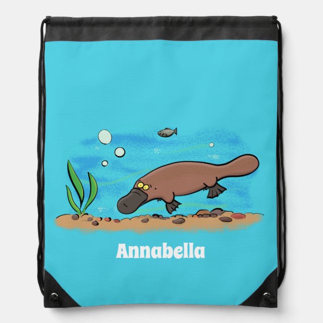 Cute platypus swimming cartoon drawstring bag (Front)