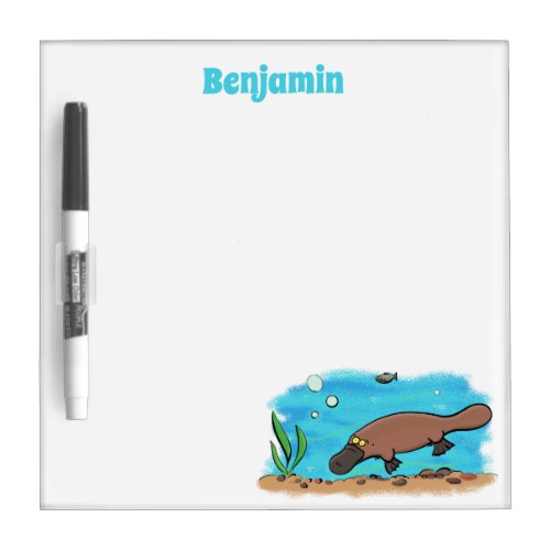 Cute platypus swimming cartoon dry erase board