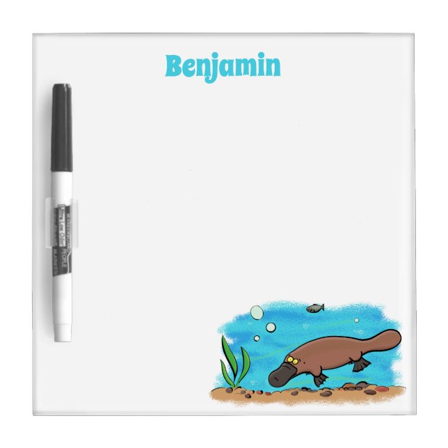 Cute platypus swimming cartoon dry erase board (Front)