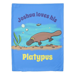 Cute platypus swimming cartoon duvet cover