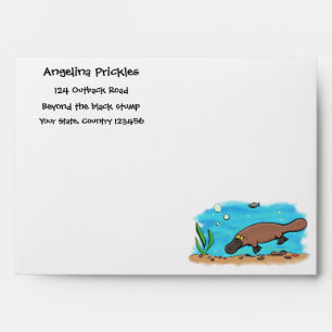 Cute platypus swimming cartoon envelope