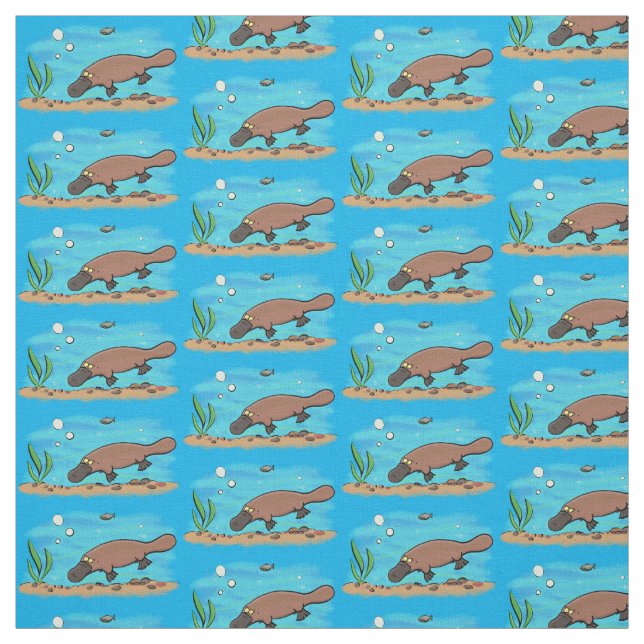Cute platypus swimming cartoon fabric (Swatch)