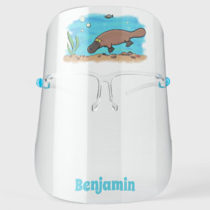 Cute platypus swimming cartoon face shield