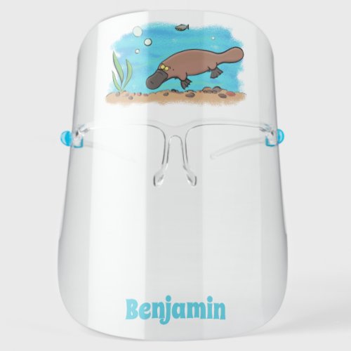 Cute platypus swimming cartoon  face shield