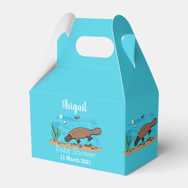 Cute platypus swimming cartoon  favor boxes (Front Side)