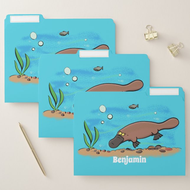 Cute platypus swimming cartoon file folder (Set)