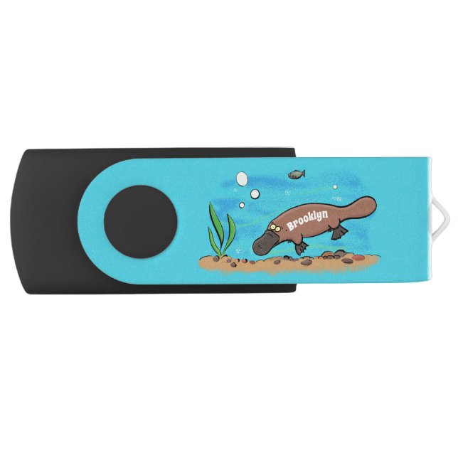 Cute platypus swimming cartoon flash drive (Front)