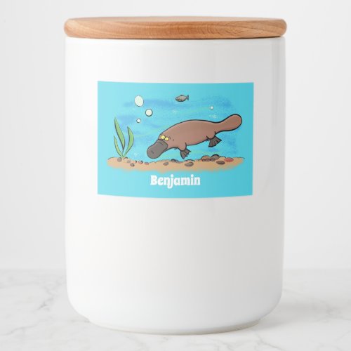 Cute platypus swimming cartoon food label