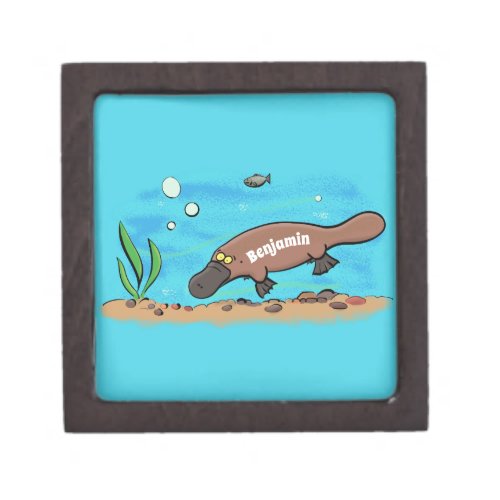 Cute platypus swimming cartoon gift box