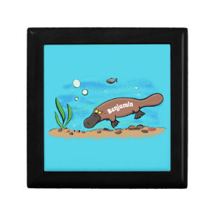 Cute platypus swimming cartoon gift box