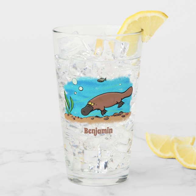 Cute platypus swimming cartoon glass (Back Ice)