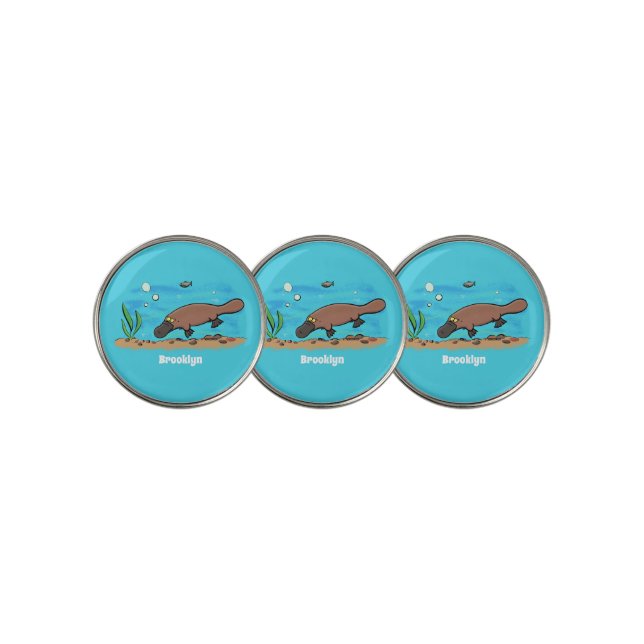 Cute platypus swimming cartoon golf ball marker (3 Up)