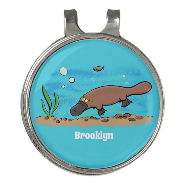 Cute platypus swimming cartoon golf hat clip (Front)