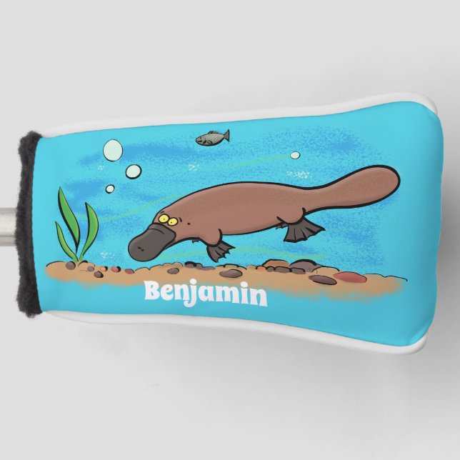 Cute platypus swimming cartoon golf head cover (Front)