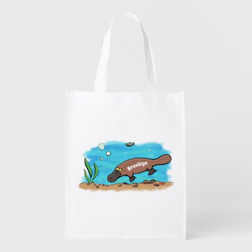 Cute platypus swimming cartoon grocery bag