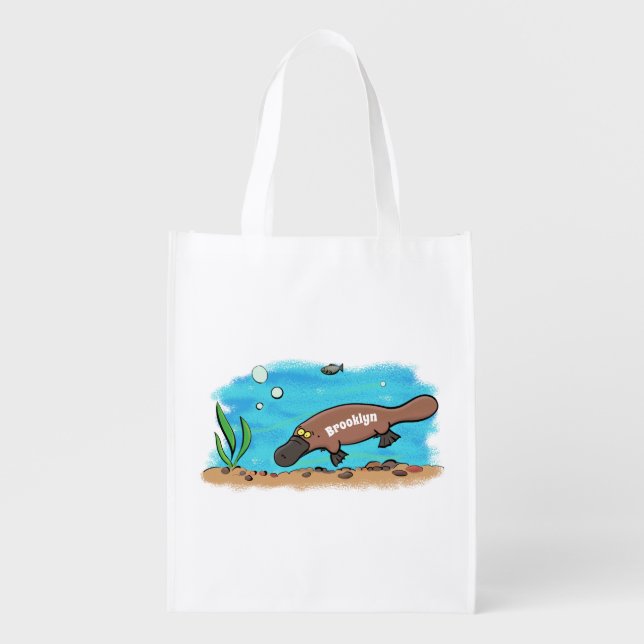 Cute platypus swimming cartoon grocery bag (Front)