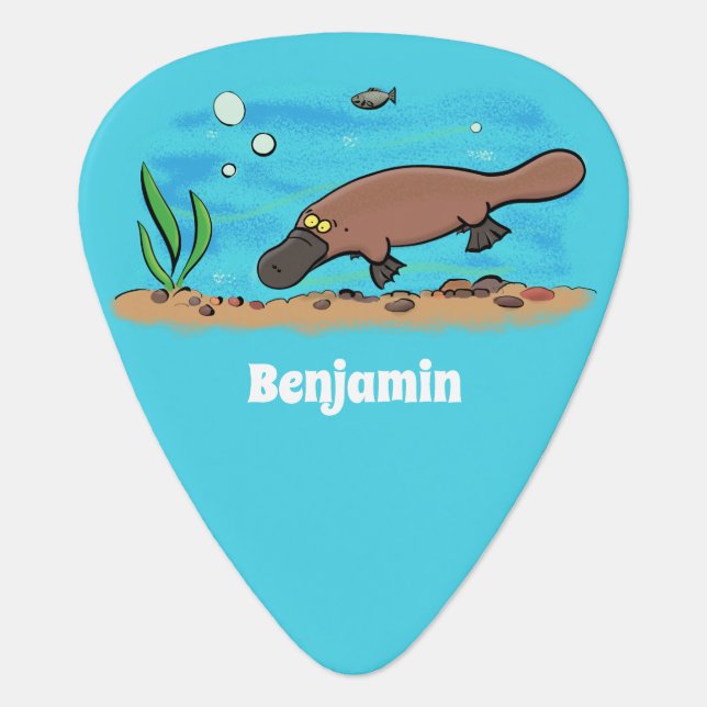 Cute platypus swimming cartoon guitar pick (Front)