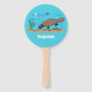 Cute platypus swimming cartoon hand fan