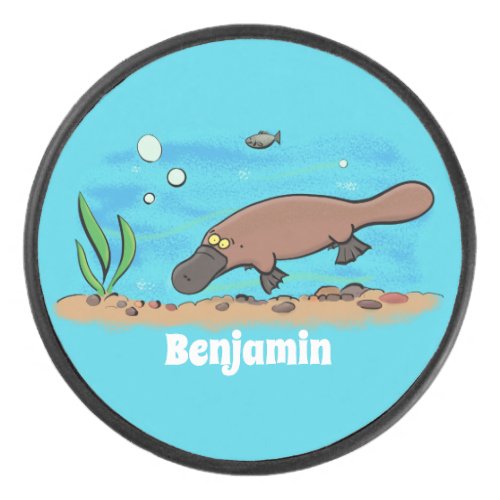 Cute platypus swimming cartoon hockey puck