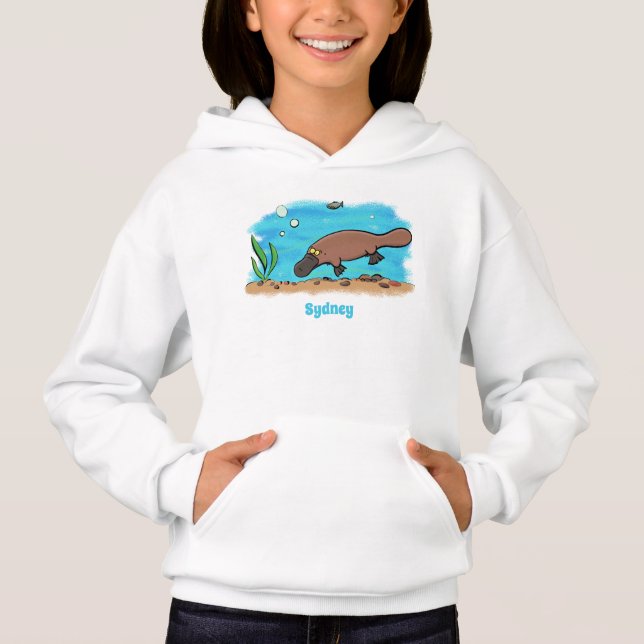 Cute platypus swimming cartoon  hoodie (Front)