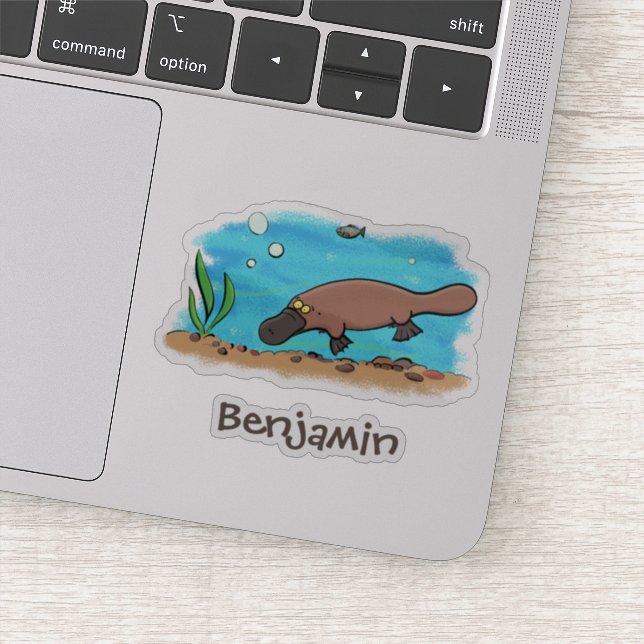 Cute platypus swimming cartoon illustration sticker (Detail)