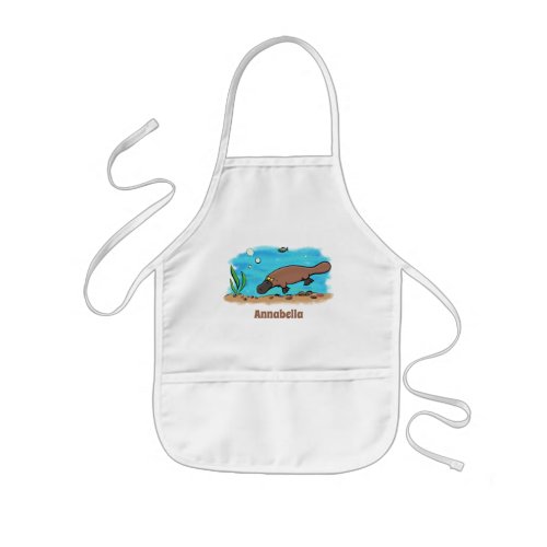 Cute platypus swimming cartoon kids apron