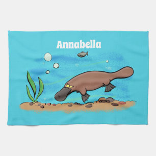 Cute platypus swimming cartoon kitchen towel