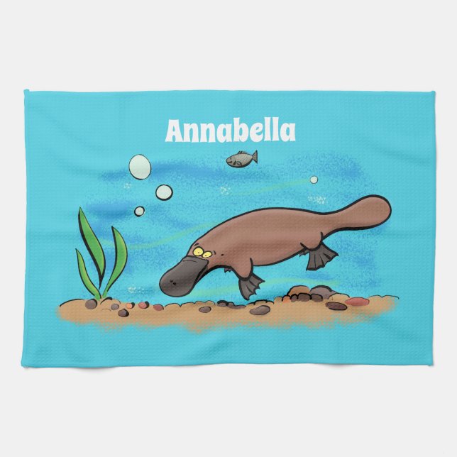 Cute platypus swimming cartoon kitchen towel (Horizontal)